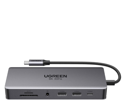 Hub USB UGREEN Hub USB-C CM681 4xUSB 2xHDMI DP RJ45 SD/TF AUX PD 100W